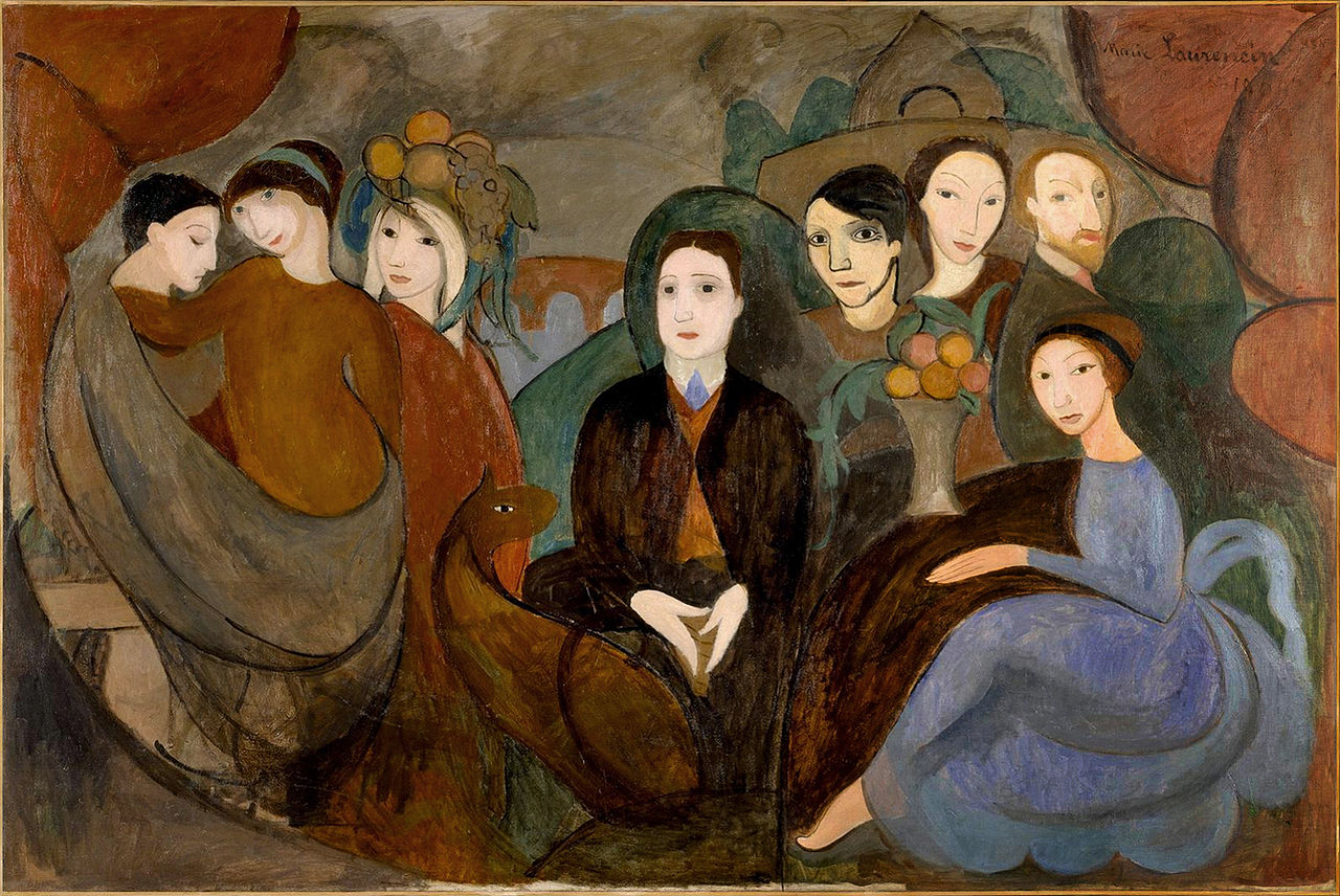 Marie_Laurencin,_1909,_Réunion_à_la_campagne_(Apollinaire_et_ses_amis),_oil_on_canvas,_130_x_194_cm,_Musée_Picasso,_Paris